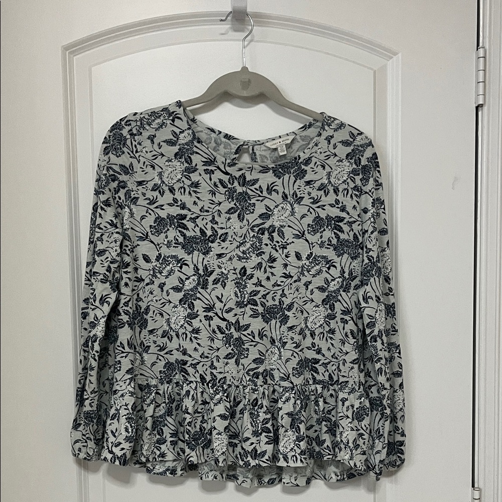 Lucky Brand Navy and White Floral Blouse